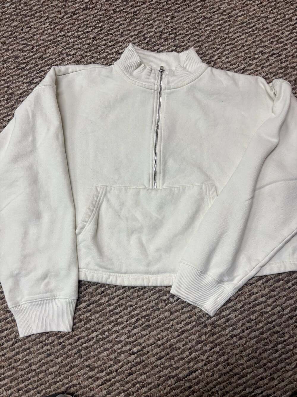 Pink Victoria's Secret White Crop Half-Zip Sweatshirt Pullover